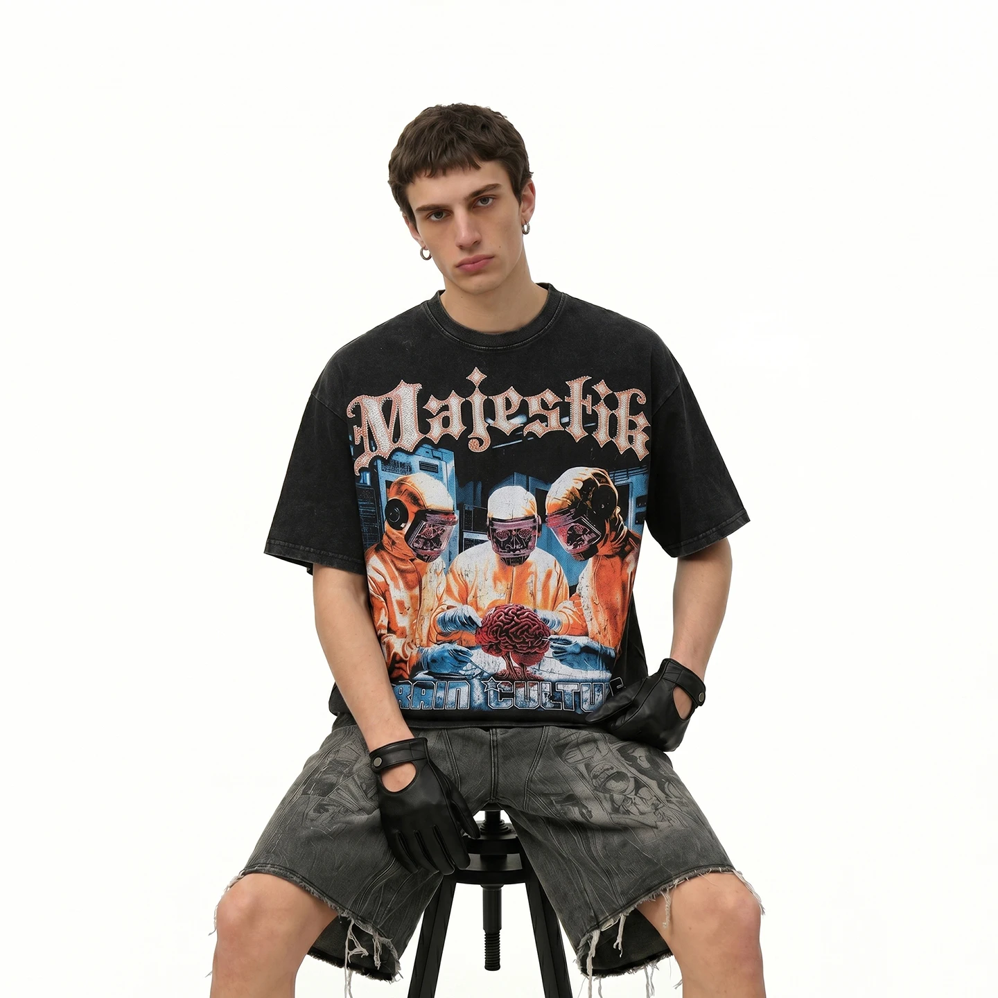 BETEBULE American High Street Printed Rhinestone Short Sleeve Men's T-shirt Summer Trendy Loose Heavy Half Sleeve Top - Image 5