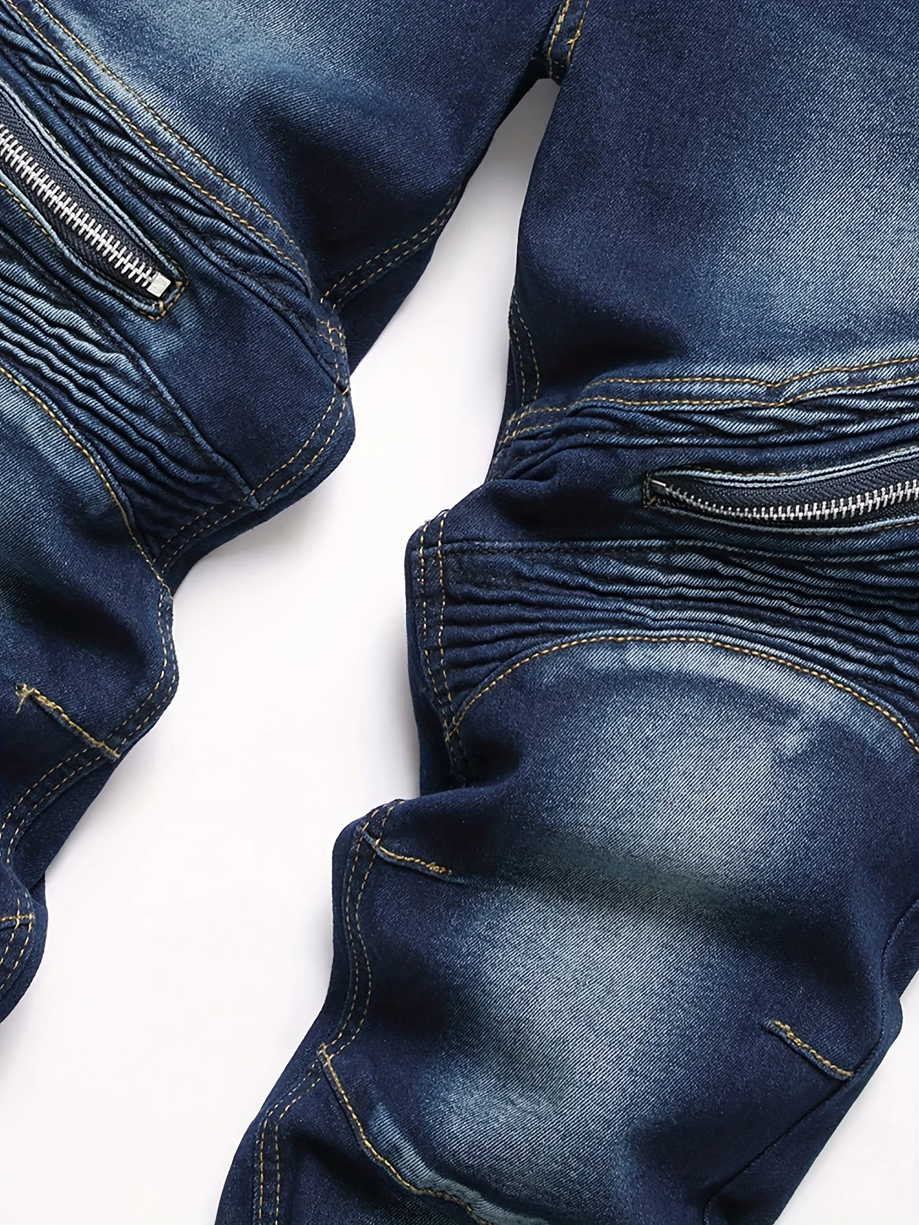 Men's ribbed jeans, elastic straight leg denim pants, washed bicycle distressed jeans - Image 4
