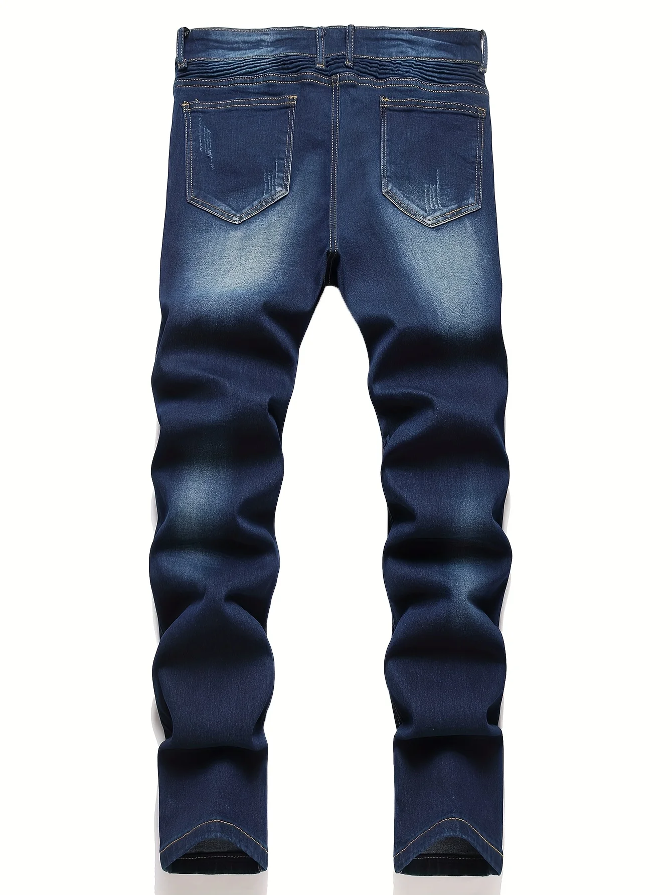 Men's ribbed jeans, elastic straight leg denim pants, washed bicycle distressed jeans - Image 2