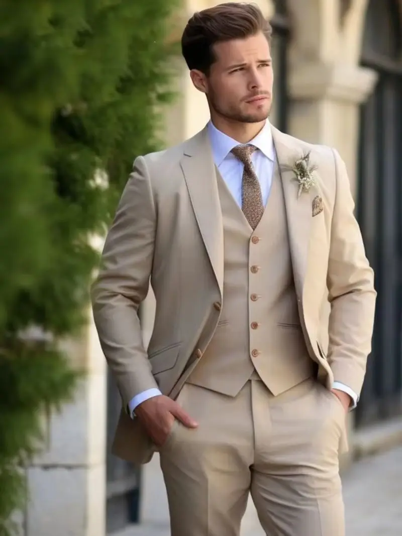khaki Elegant Men Suits Smart Casual Slim Fit Blazers Hombre Business High Quality Custom 3 Piece Set Costume Homme - Image 6
