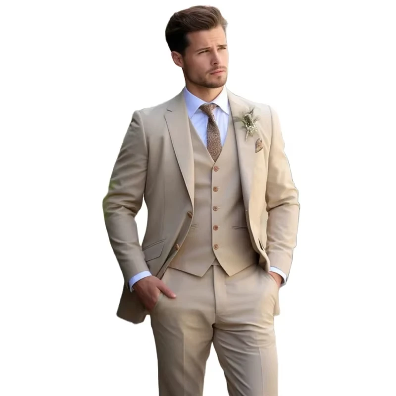 khaki Elegant Men Suits Smart Casual Slim Fit Blazers Hombre Business High Quality Custom 3 Piece Set Costume Homme - Image 2