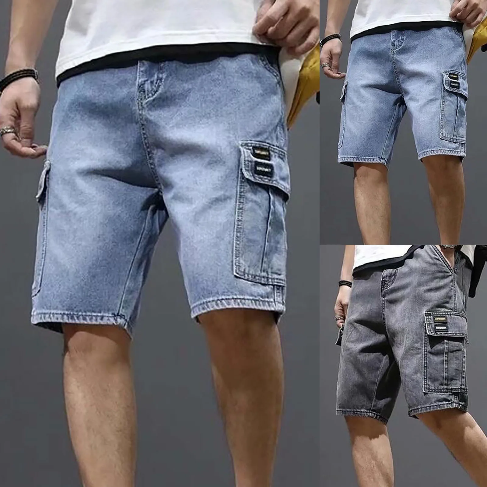 Men's Solid Color Denim Shorts, Korean Version Of The Trend, Medium Pants, Five Point Pants, Cargo Poplin Pants, Summer 2025 - Image 3