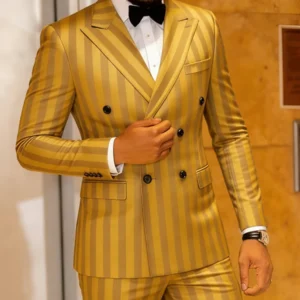 Men's Jacquard 2 Piece Suits Slim Fit Double Breasted Suit Jacket Pants Set Casual Wedding Casual Business