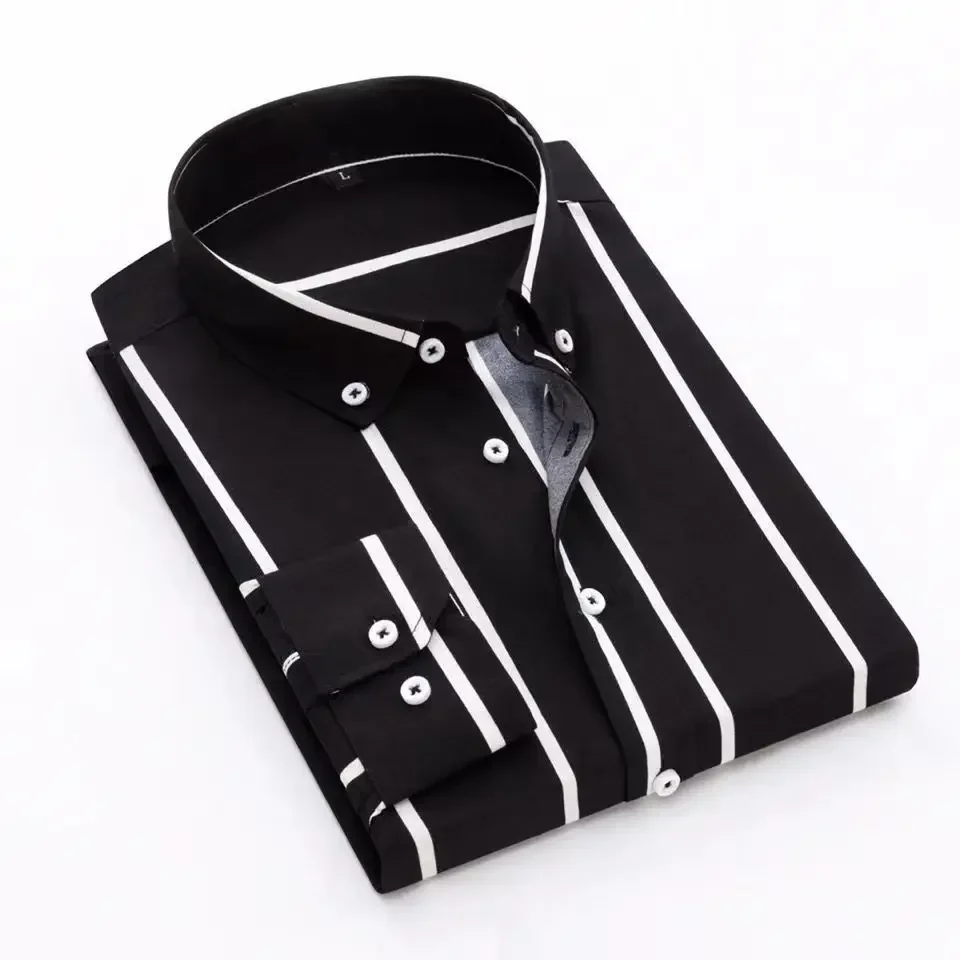New Men's Stretch Anti-Wrinkle Striped Shirt, Formal Business Dress Shirt for Man Long Sleeve Slim Fit Casual Plaid Shirts S-5XL - Image 15