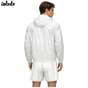 Mens Waterproof Sportswear Tracksuit Sweat Sports Outfit Long Sleeve Front Zip-up Hooded Jacket Built-in Briefs Boxer Shorts