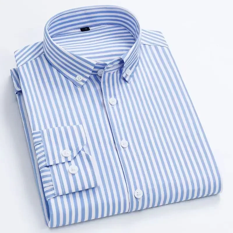 M-5XL Men's Casual Shirts with Classic Black and White Striped Design Plus Sizes Long Sleeve Shirts for Casual Social Settings - Image 17