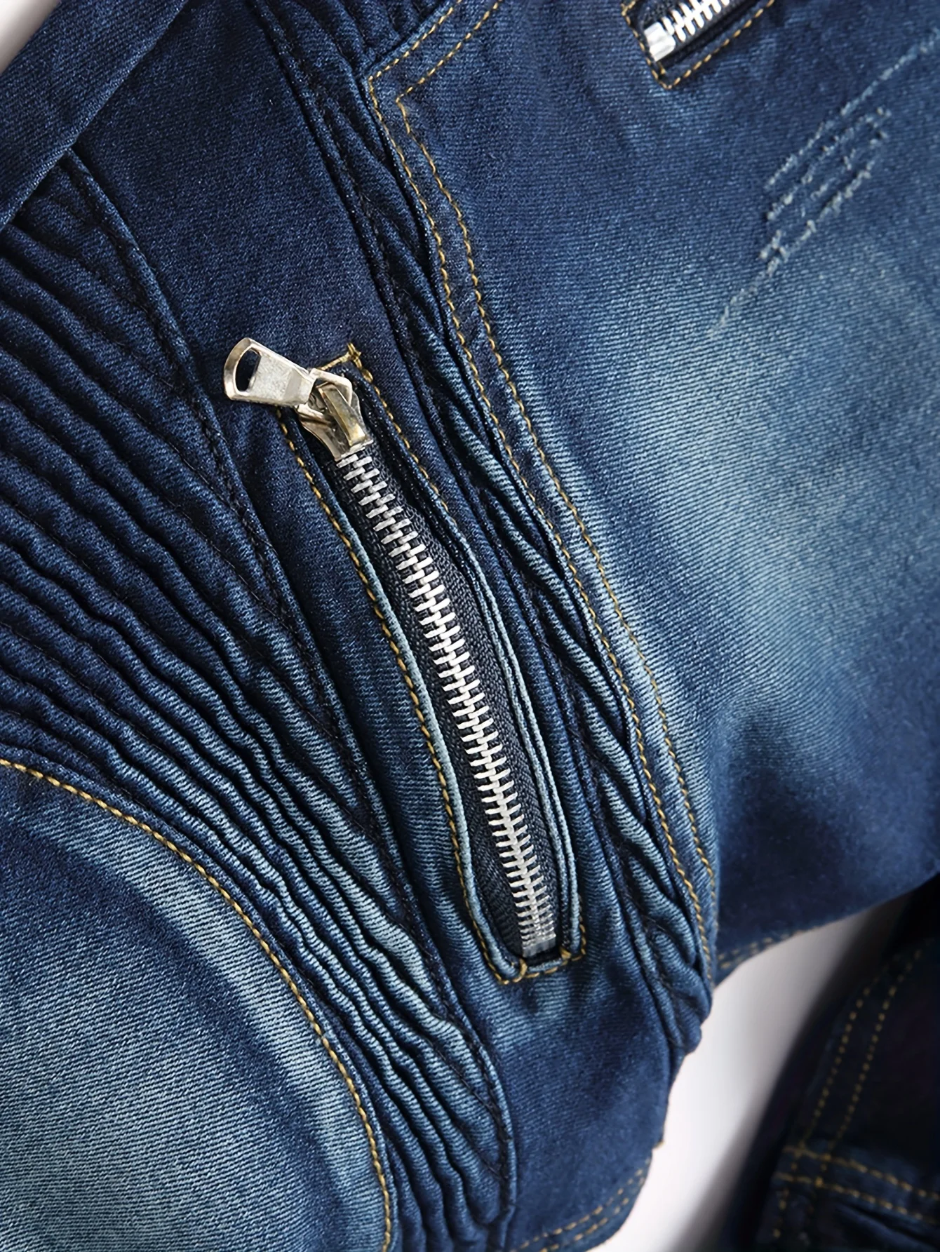 Men's ribbed jeans, elastic straight leg denim pants, washed bicycle distressed jeans - Image 3