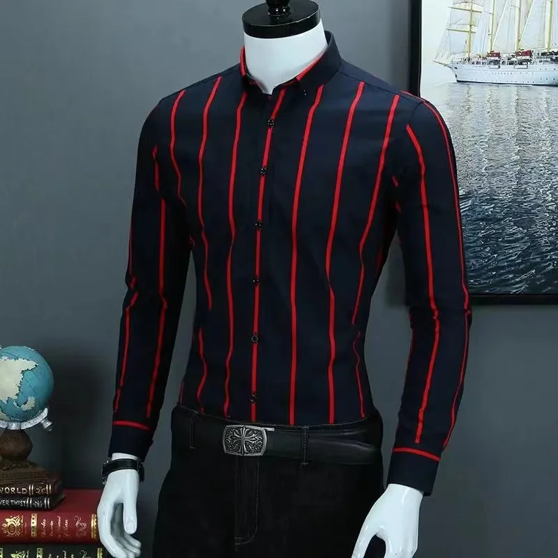 M-5XL Men's Casual Shirts with Classic Black and White Striped Design Plus Sizes Long Sleeve Shirts for Casual Social Settings - Image 3