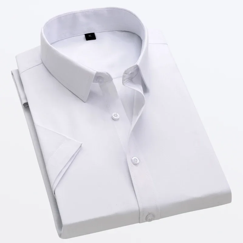 White Short-sleeved Shirt Men's Summer New Solid Color Ice Silk Thin Business Formal Casual Office No-iron Shirt Large Size 5XL - Image 9