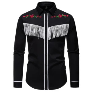 Spring New Fashion Tassels Design Mens Smooth Long Sleeve Shirt Embroidery Costume Performance Shirts Male Party Nightclub Shirt