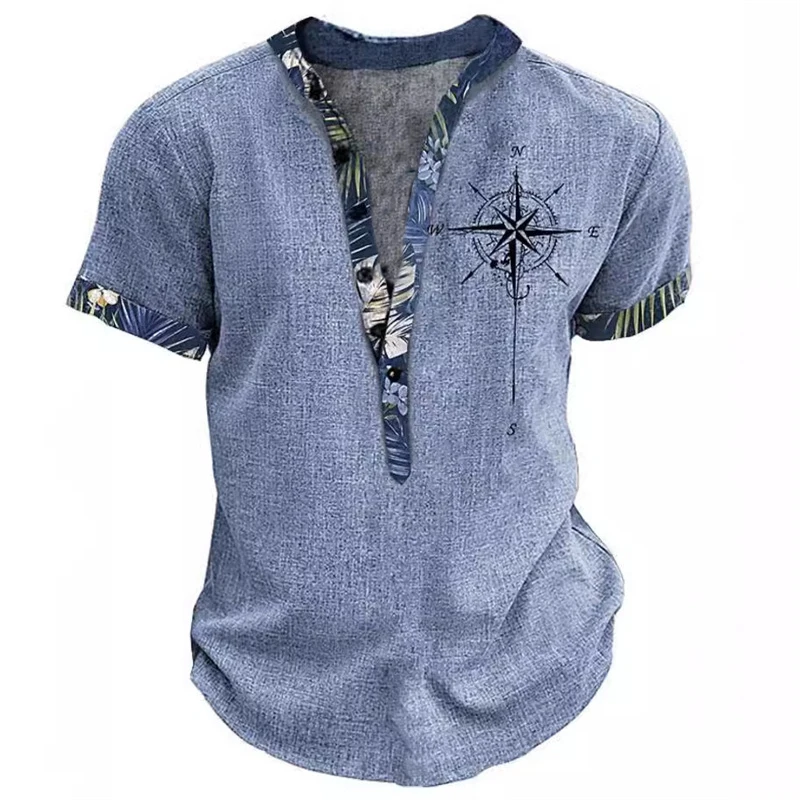 Summer 3D Printed Henry Short Sleeve Shirt Men's Fashion Street Clothing Button Short Sleeve Men's Top - Image 7