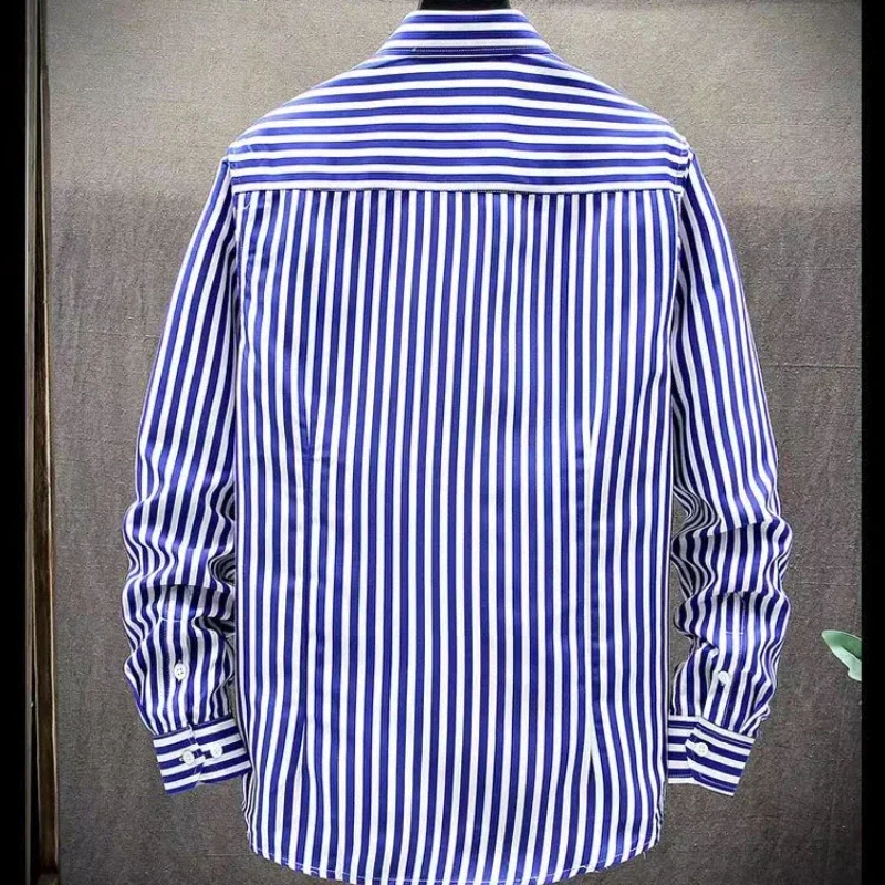 New Men's Stretch Anti-Wrinkle Striped Shirt, Formal Business Dress Shirt for Man Long Sleeve Slim Fit Casual Plaid Shirts S-5XL - Image 4