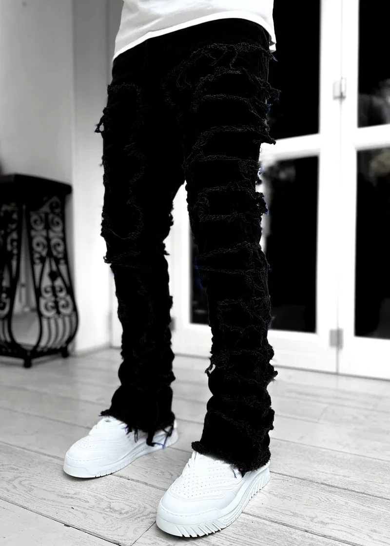 New Mens Denim Straight Leg PantsStreet Fashion InsElastic Waist Stretch Jeans Casual Trousers - Image 6