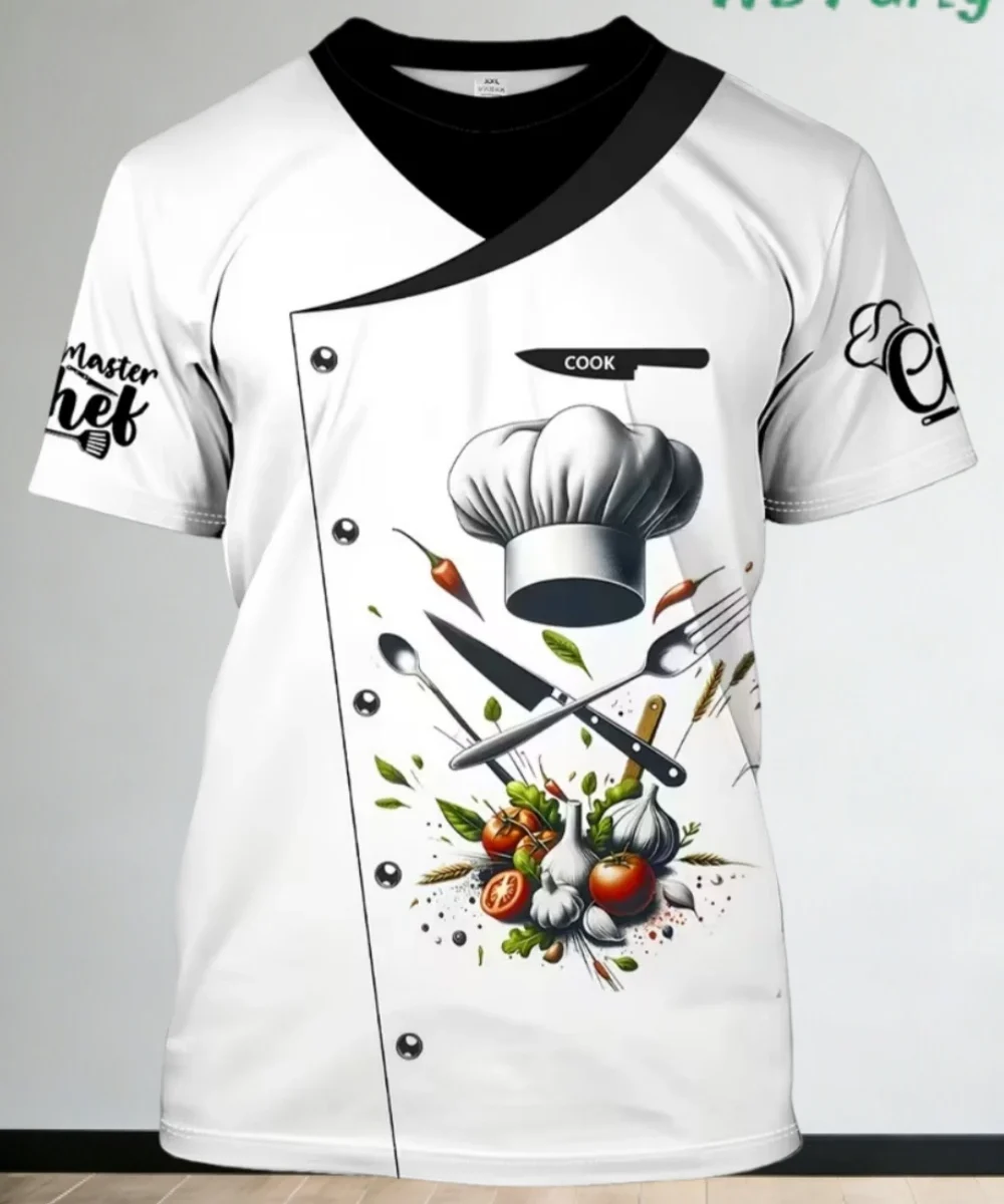 Men T-Shirts 3D Printed Fashion Chef Graphic Summer Short Sleeve Work T-Shirts Loose Lightweight Oversized Funny Work Tees Tops