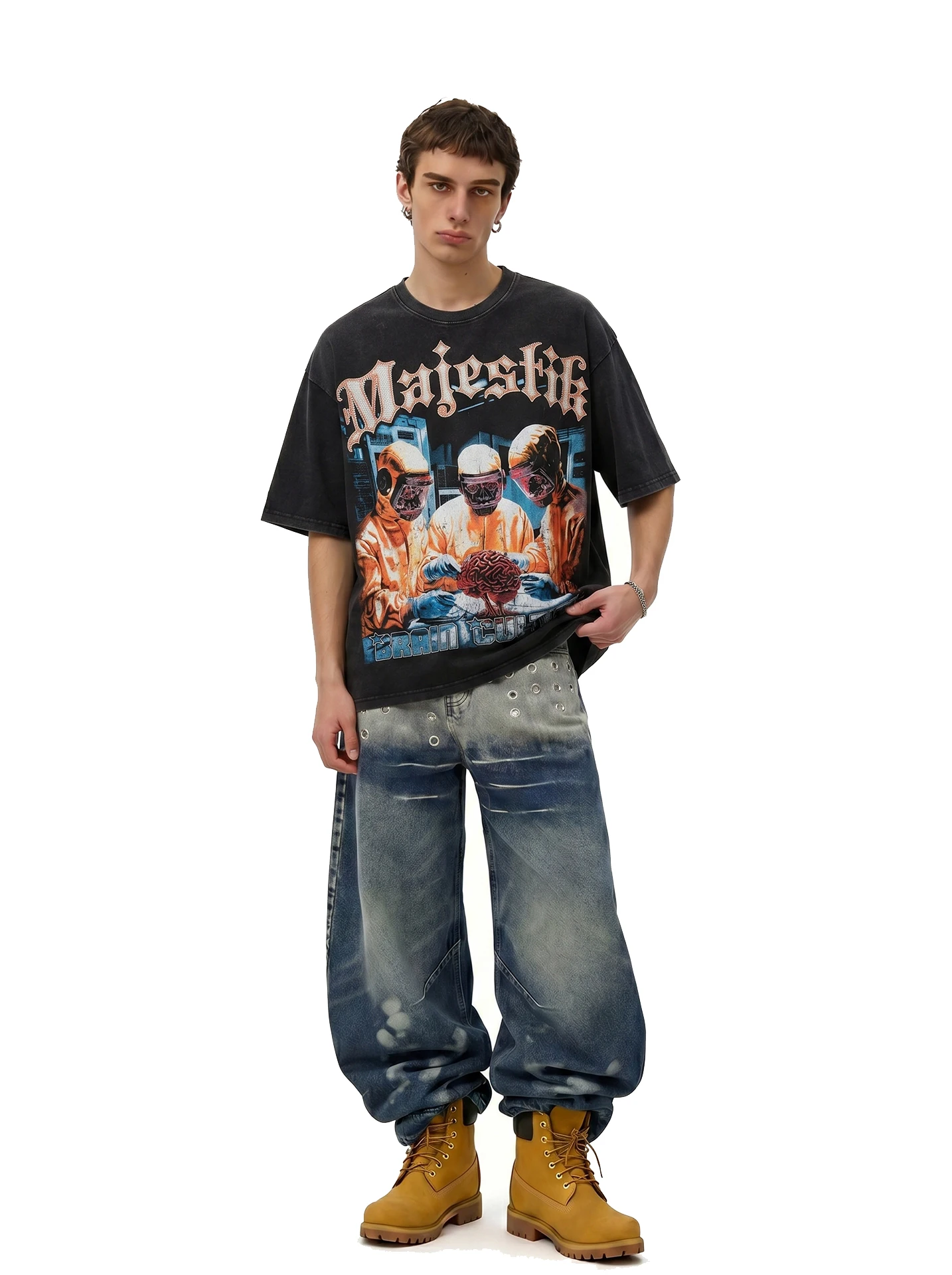 BETEBULE American High Street Printed Rhinestone Short Sleeve Men's T-shirt Summer Trendy Loose Heavy Half Sleeve Top - Image 4