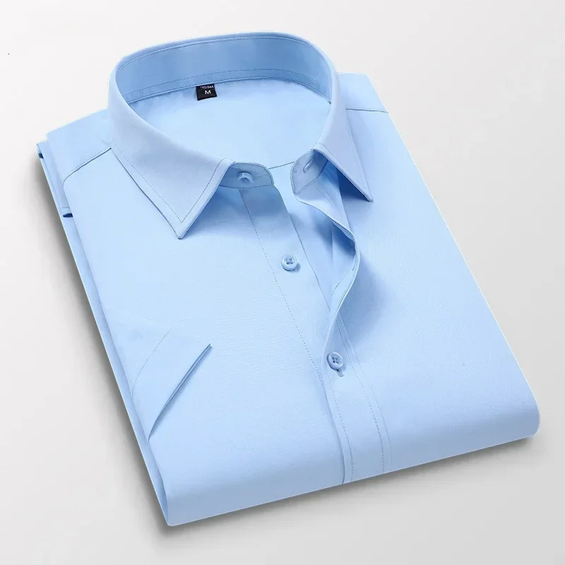 White Short-sleeved Shirt Men's Summer New Solid Color Ice Silk Thin Business Formal Casual Office No-iron Shirt Large Size 5XL - Image 5