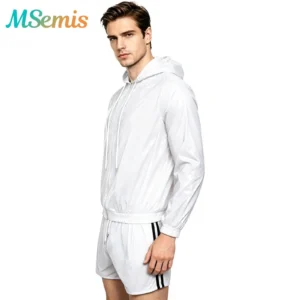 Men's Waterproof Sportswear Tracksuit Long Sleeve Zip-Up Hooded Jacket with Built-In Boxer Shorts Casual Sweat Sports Outfit