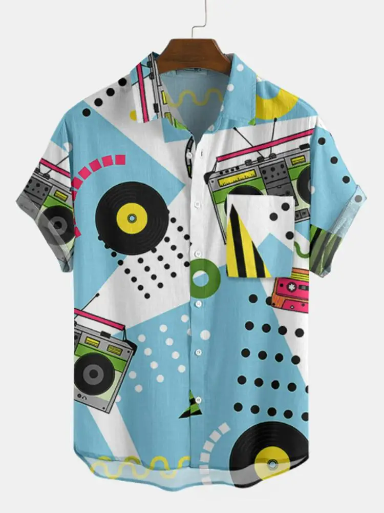 Men's Neon Pattern Printed Shirts Men's Fashion Casual Shirt Comfortable Beach Short Sleeved Shirt Men's Single Breasted Shirts - Image 7