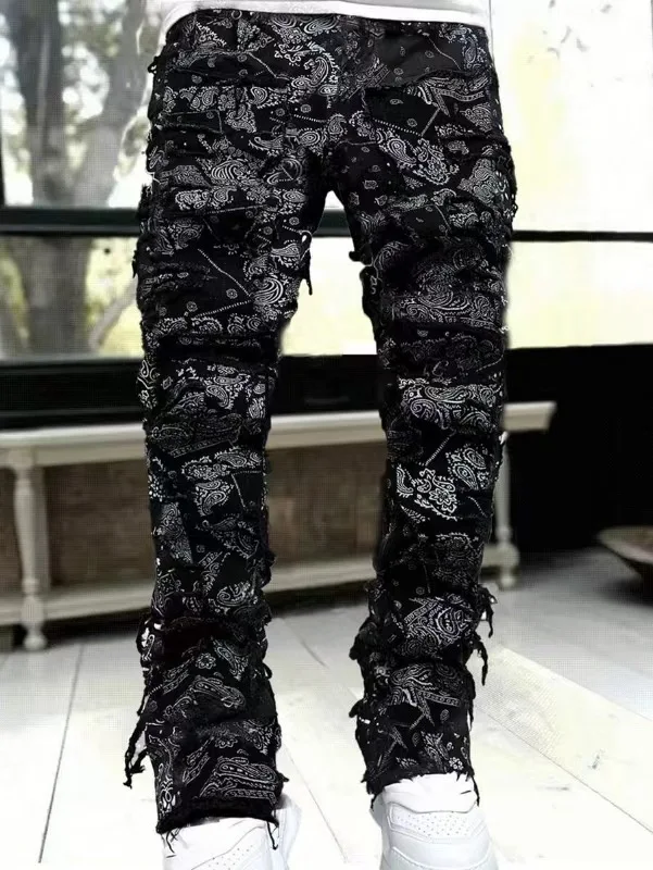 New Mens Denim Straight Leg PantsStreet Fashion InsElastic Waist Stretch Jeans Casual Trousers - Image 7