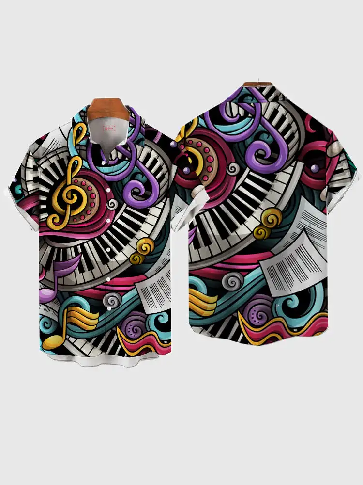 Men's Neon Pattern Printed Shirts Men's Fashion Casual Shirt Comfortable Beach Short Sleeved Shirt Men's Single Breasted Shirts - Image 10