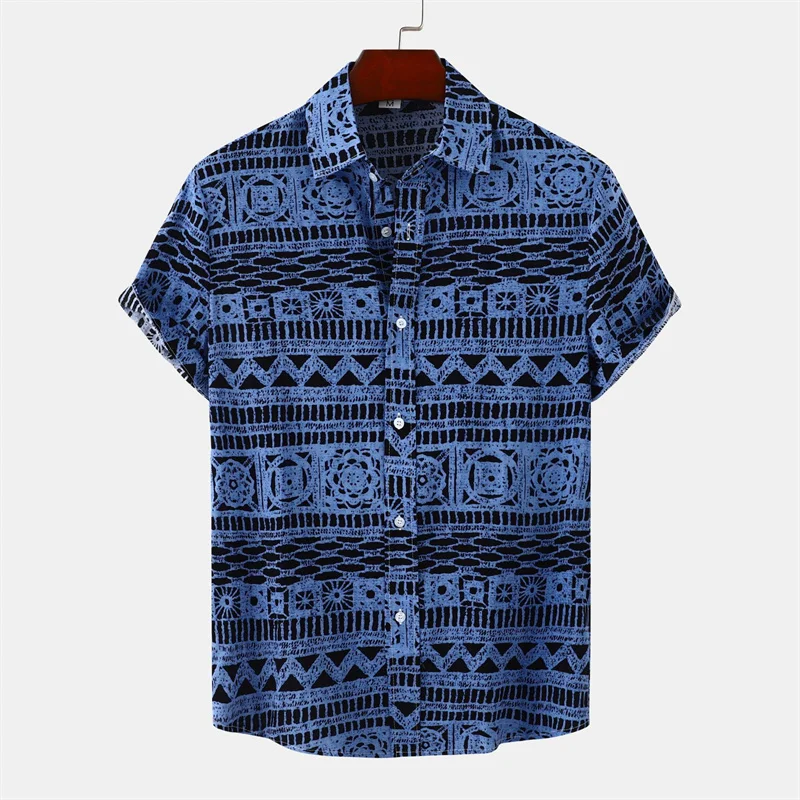 Retro Geometric Texture 3d Print Hawaiian Shirt Men Summer Short Sleeves Tops Beach Harajuku Street Lapel Blouse Male Clothes - Image 20