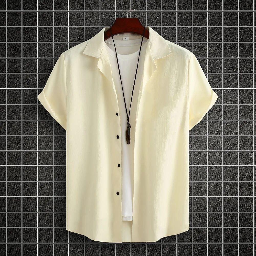 Men's 3D printed simple solid color Hawaiian shirt, short sleeved men's casual shirt, beach party clothing, summer fashion Tops - Image 7