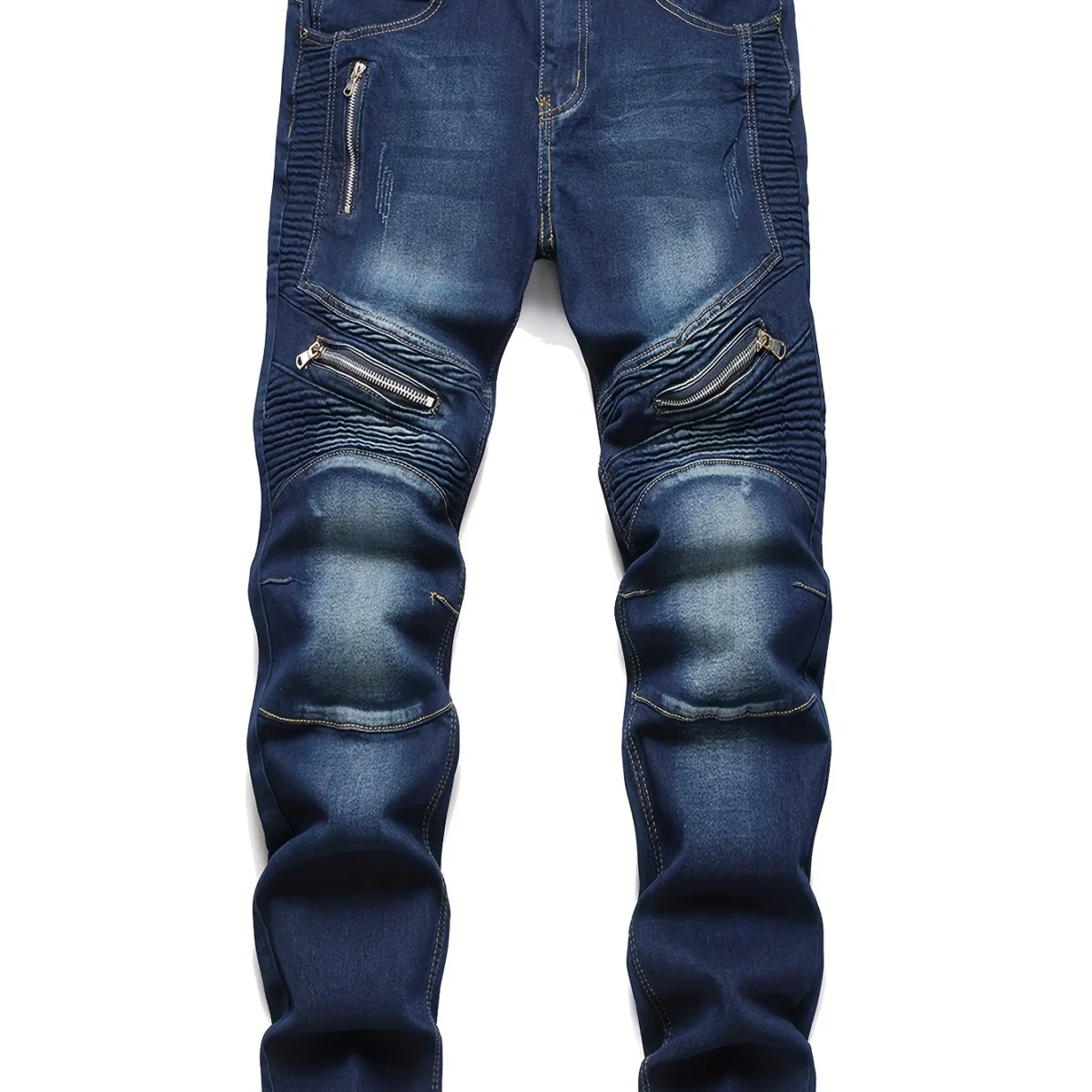 Men's ribbed jeans, elastic straight leg denim pants, washed bicycle distressed jeans