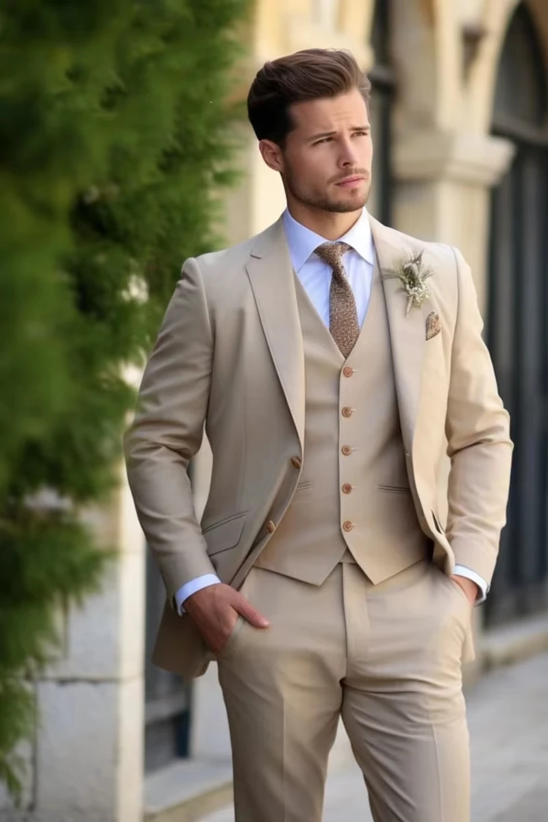 khaki Elegant Men Suits Smart Casual Slim Fit Blazers Hombre Business High Quality Custom 3 Piece Set Costume Homme - Image 3