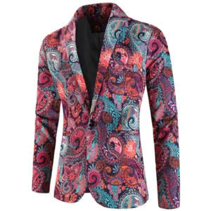 Formal Mens Suit Jacket Leisure Lapel Button Casual Fashion Printed Long Sleeve Lapel Suit Jacket Office Outwear Blazer Hombre