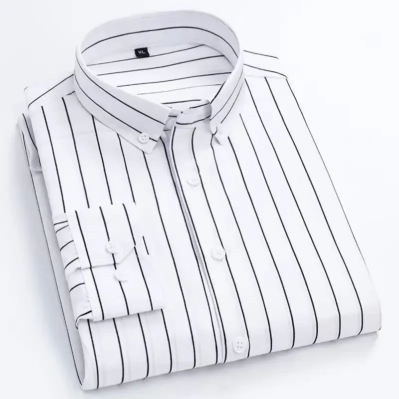 M-5XL Men's Casual Shirts with Classic Black and White Striped Design Plus Sizes Long Sleeve Shirts for Casual Social Settings - Image 8