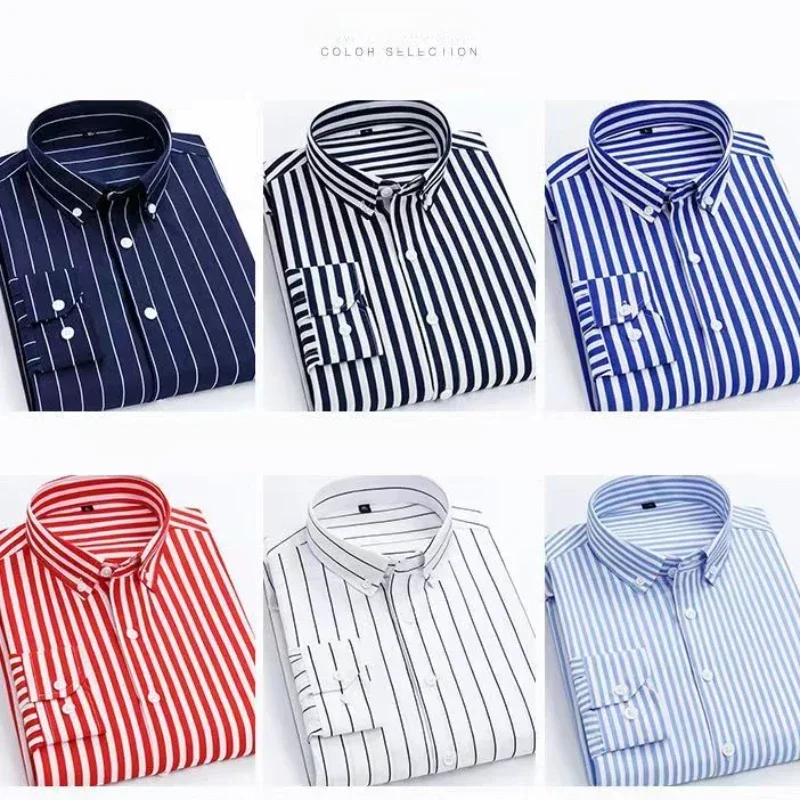 New Men's Stretch Anti-Wrinkle Striped Shirt, Formal Business Dress Shirt for Man Long Sleeve Slim Fit Casual Plaid Shirts S-5XL - Image 2