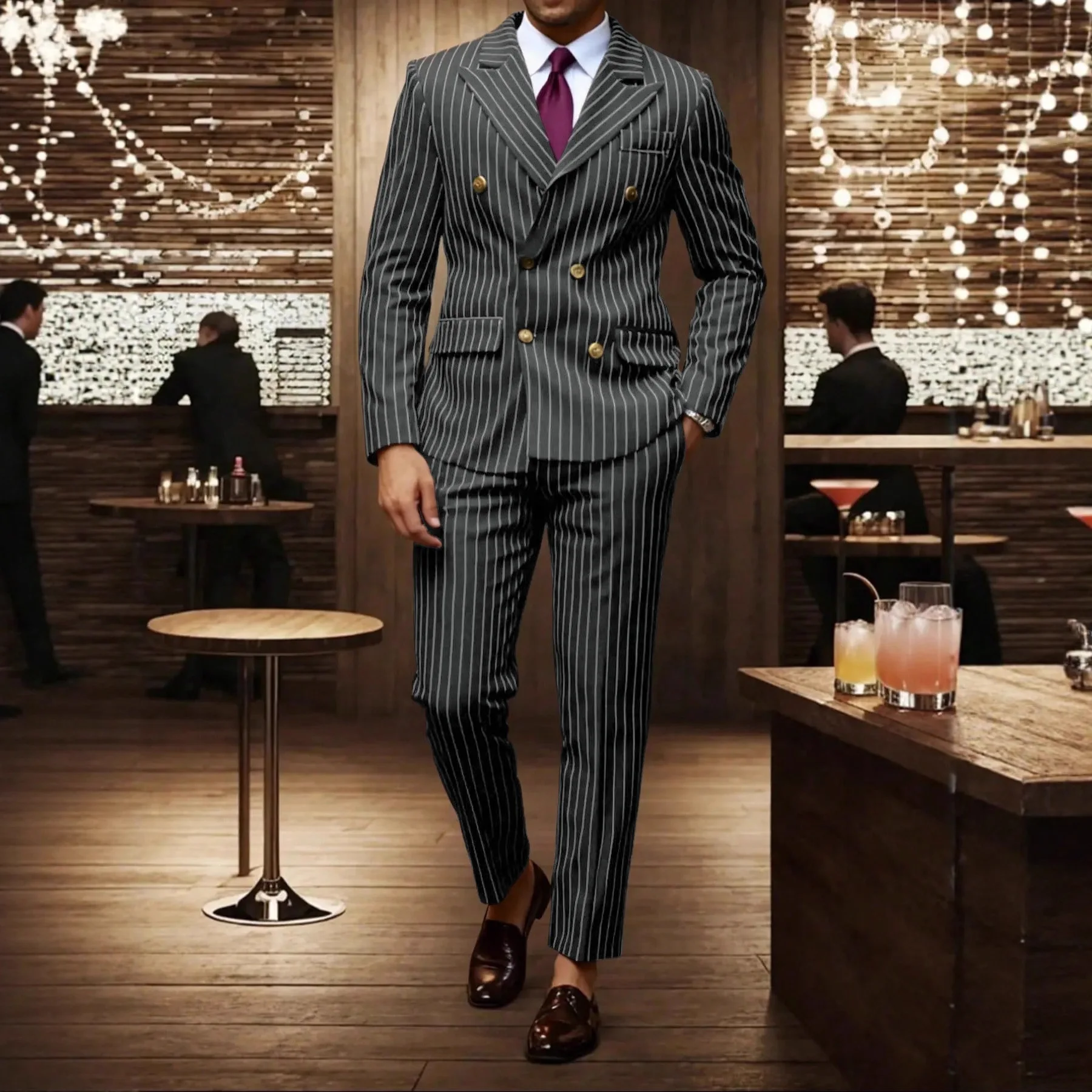 High-quality European and American Men's Clothing, Formal Suits with Stripes, Trousers for Business, Formal Dinners, Weddings - Image 4