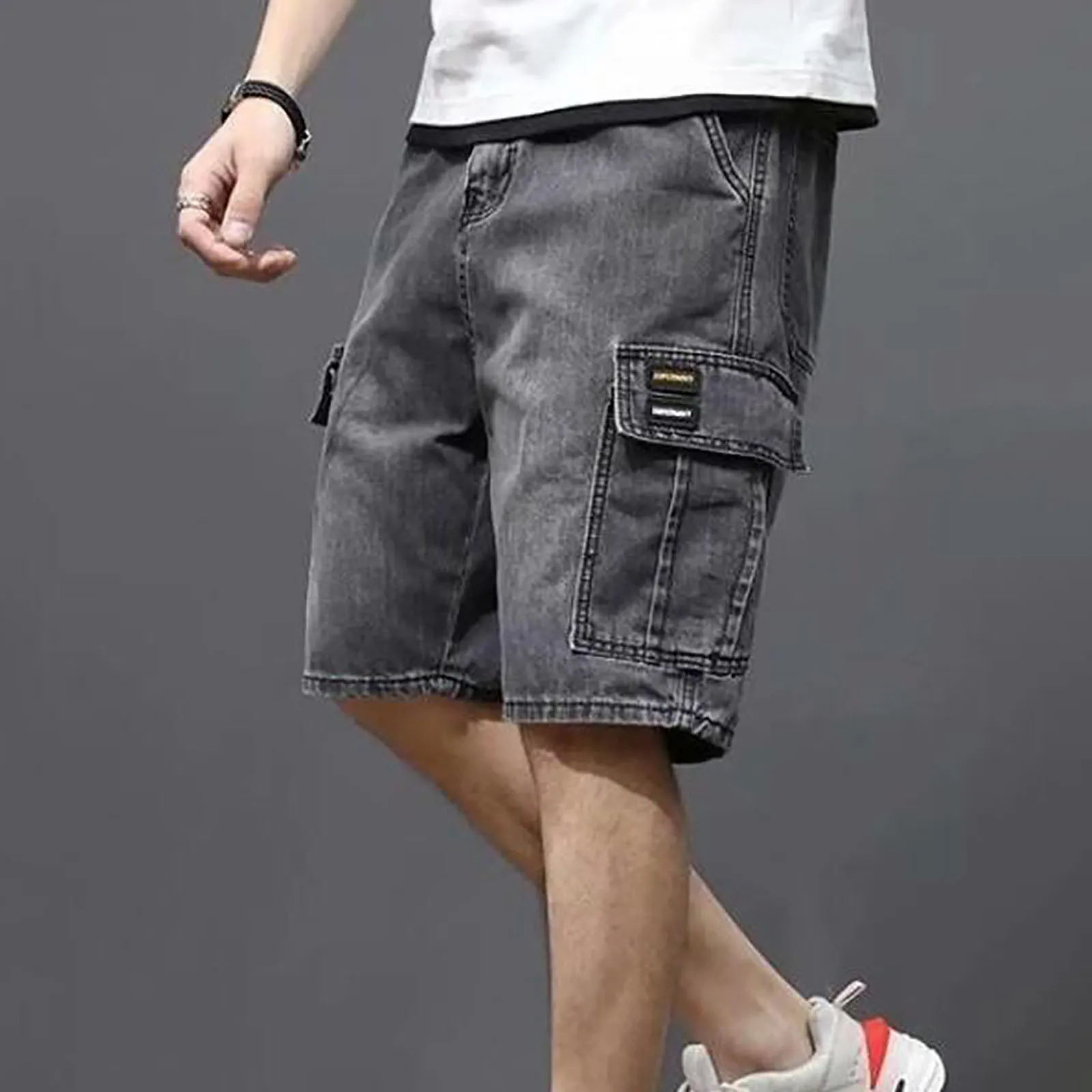 Men's Solid Color Denim Shorts, Korean Version Of The Trend, Medium Pants, Five Point Pants, Cargo Poplin Pants, Summer 2025 - Image 6