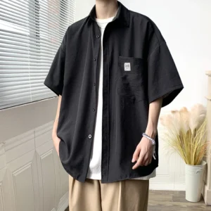 Summer Men's Shirt Half Sleeve Oversized Cargo Shirts Men Korean Style Fashion Black Harajuku Men's Streetwear Clothing