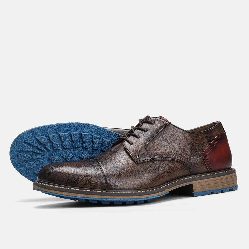 Retro Men Casual leather shoes Cap Toe Oxford Men Derby Shoes Fashion Men Leather Shoes - Image 2