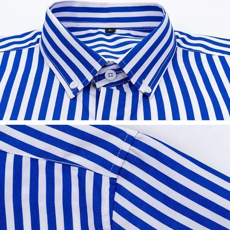 New Men's Stretch Anti-Wrinkle Striped Shirt, Formal Business Dress Shirt for Man Long Sleeve Slim Fit Casual Plaid Shirts S-5XL - Image 6