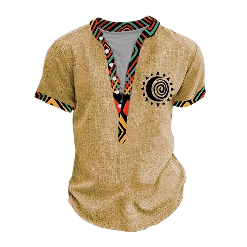 Summer 3D Printed Henry Short Sleeve Shirt Men's Fashion Street Clothing Button Short Sleeve Men's Top - Image 4