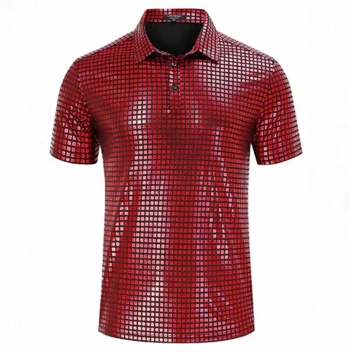 Summer New Men Short Sleeve Sequin Shirt Gold / Silver / Red Fashion Men Dance Party Bar KTV Luxury Casual Shirts - Image 19
