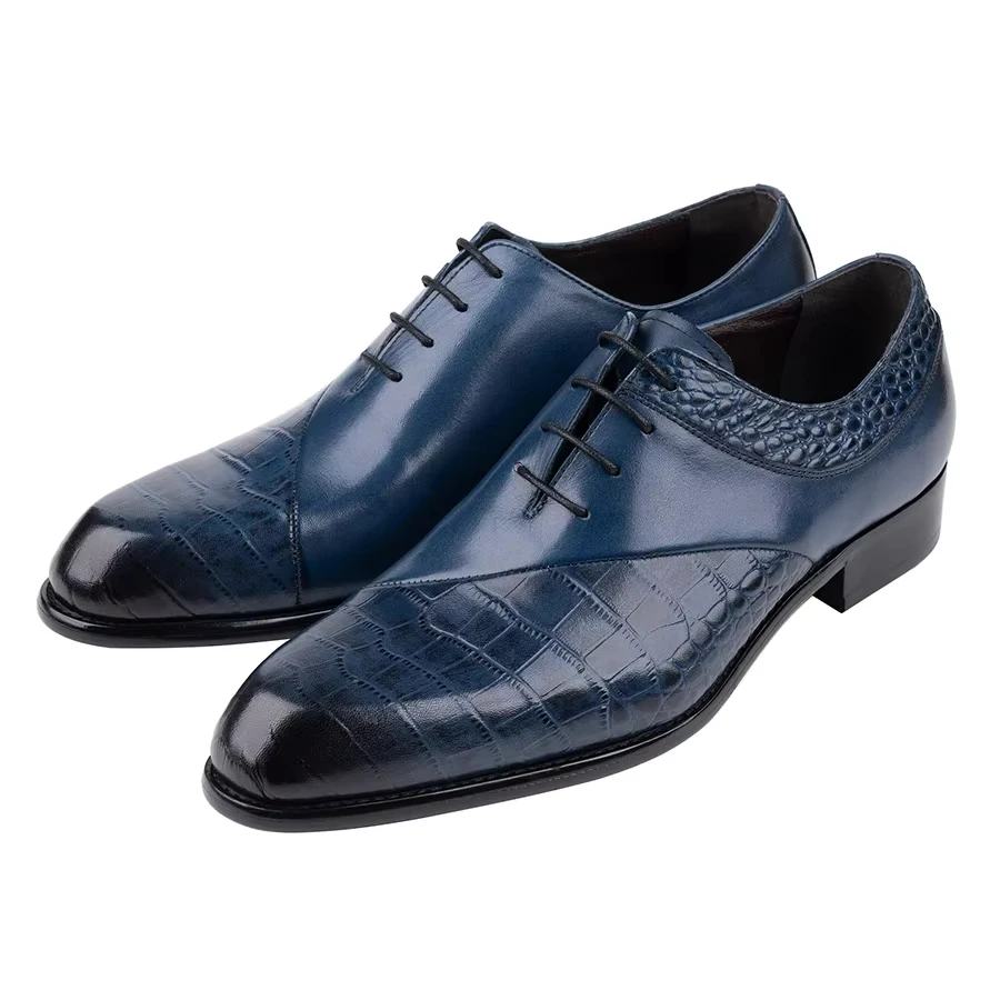 New Style Oxfords Men Shoes Top Layer Cowhide Leather Handmade Luxury Retro Blue Designer Business Office Wedding Male's Shoe CN - Image 2