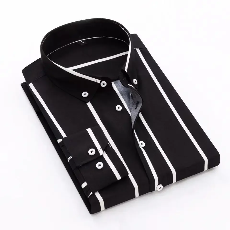 M-5XL Men's Casual Shirts with Classic Black and White Striped Design Plus Sizes Long Sleeve Shirts for Casual Social Settings - Image 12