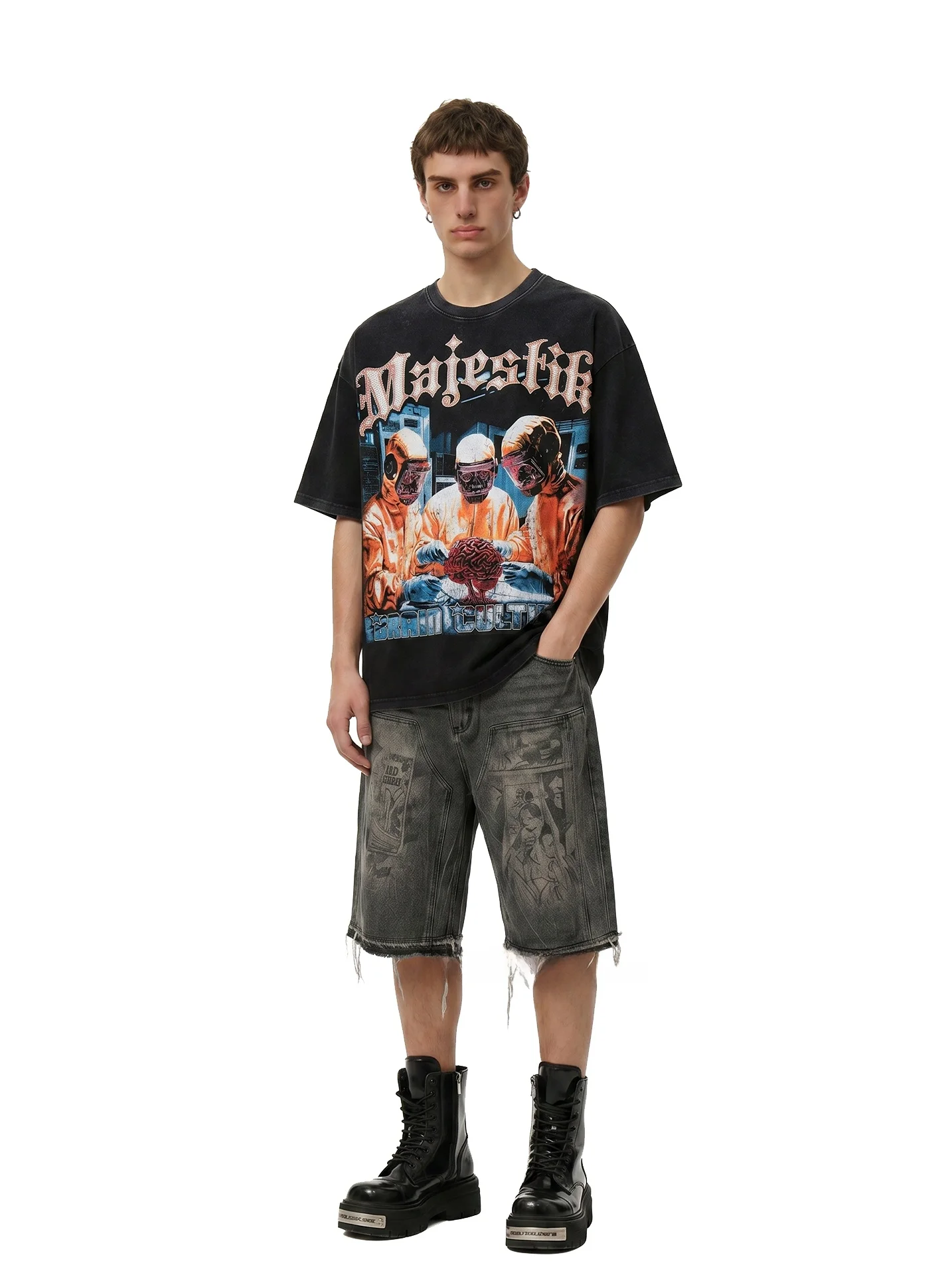 BETEBULE American High Street Printed Rhinestone Short Sleeve Men's T-shirt Summer Trendy Loose Heavy Half Sleeve Top - Image 3