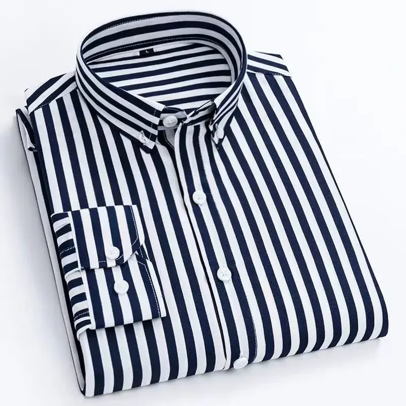 M-5XL Men's Casual Shirts with Classic Black and White Striped Design Plus Sizes Long Sleeve Shirts for Casual Social Settings - Image 14