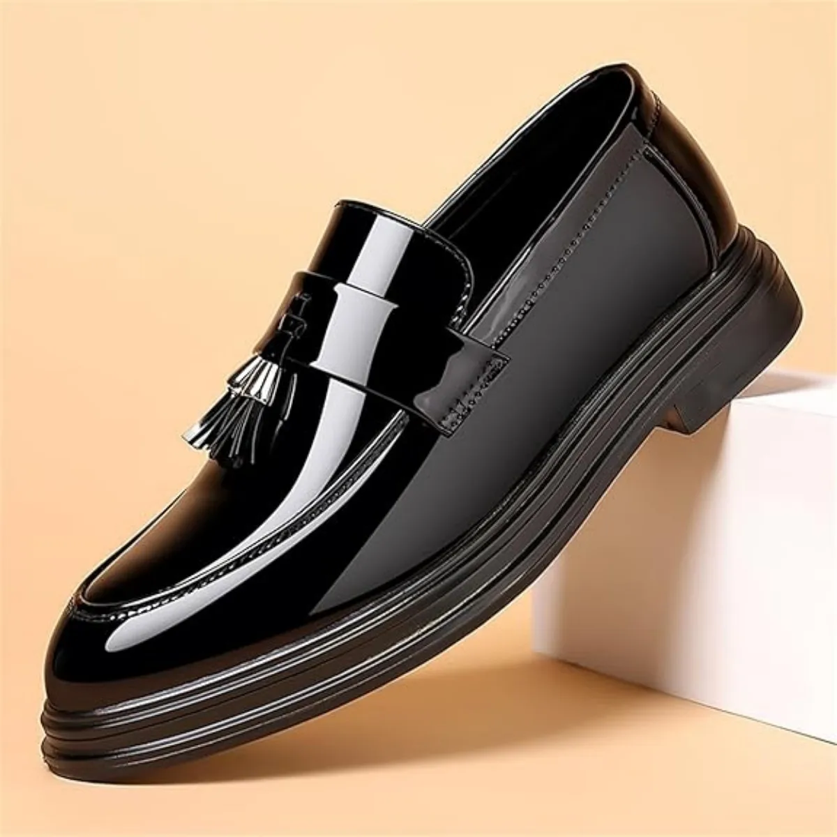 Men's Tassels High Gloss Patent Penny Loafers Fashion Formal Business Casual Oxford Slip On Dress Shoes Shoe for Men - Image 5