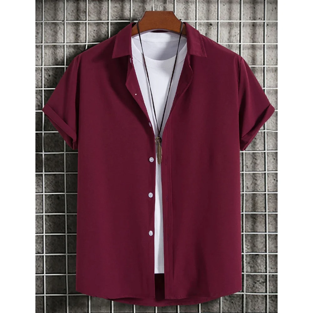 Men's 3D printed simple solid color Hawaiian shirt, short sleeved men's casual shirt, beach party clothing, summer fashion Tops - Image 8