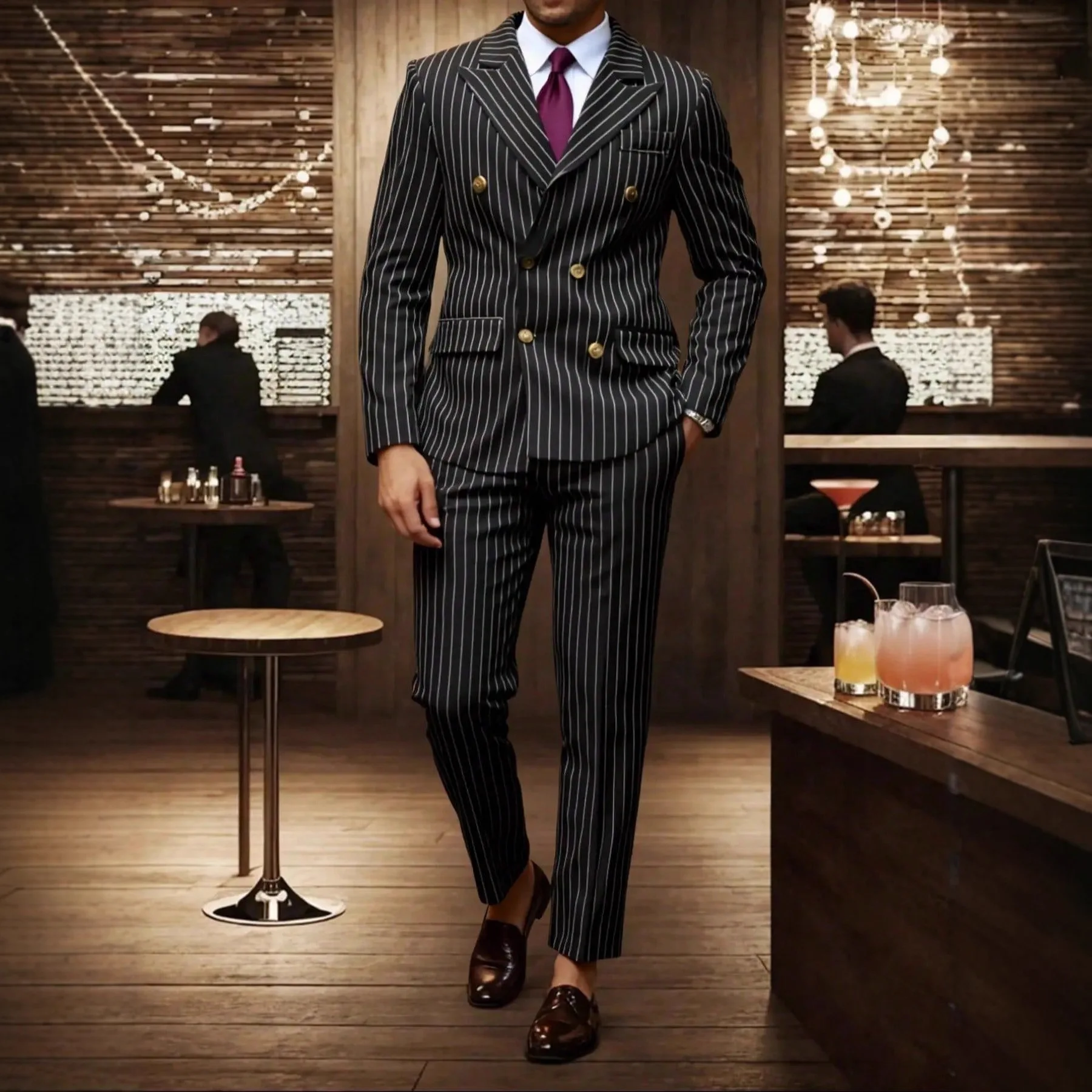 High-quality European and American Men's Clothing, Formal Suits with Stripes, Trousers for Business, Formal Dinners, Weddings - Image 9