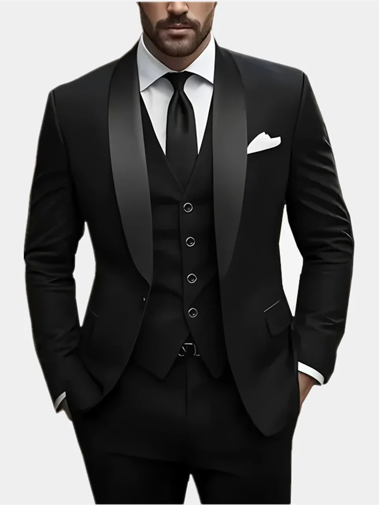 Jacket Vest Pants Solid Color Men's Formal Business Office Suit Groom Wedding Dress Party Blazer Waistcoat Trousers Tuxedo - Image 11
