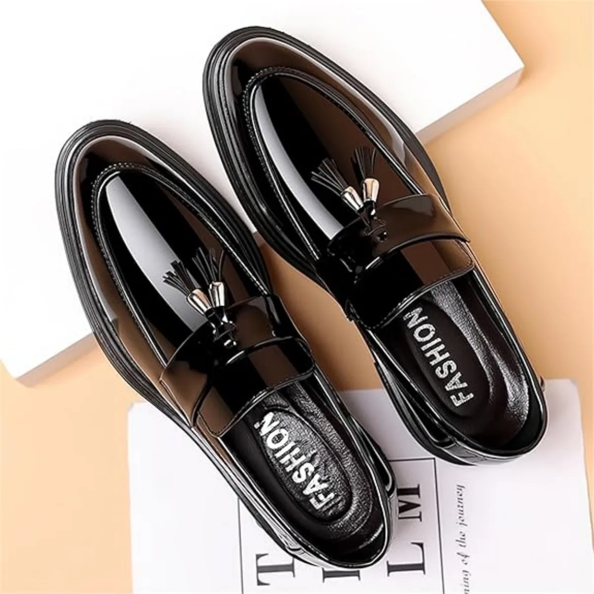 Men's Tassels High Gloss Patent Penny Loafers Fashion Formal Business Casual Oxford Slip On Dress Shoes Shoe for Men - Image 6