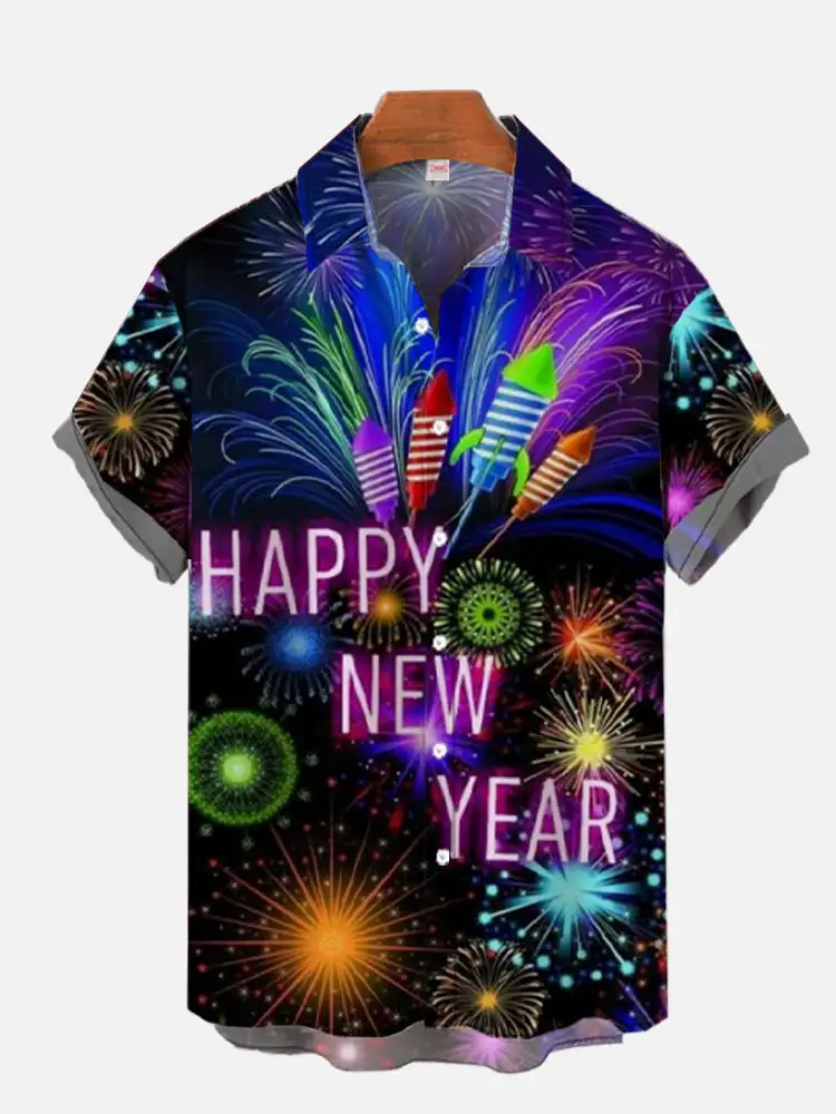 Men's Neon Pattern Printed Shirts Men's Fashion Casual Shirt Comfortable Beach Short Sleeved Shirt Men's Single Breasted Shirts - Image 4