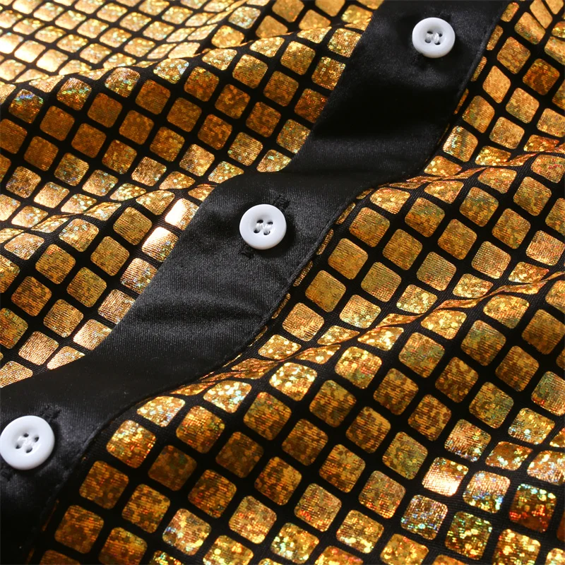 Summer New Men Short Sleeve Sequin Shirt Gold / Silver / Red Fashion Men Dance Party Bar KTV Luxury Casual Shirts - Image 6