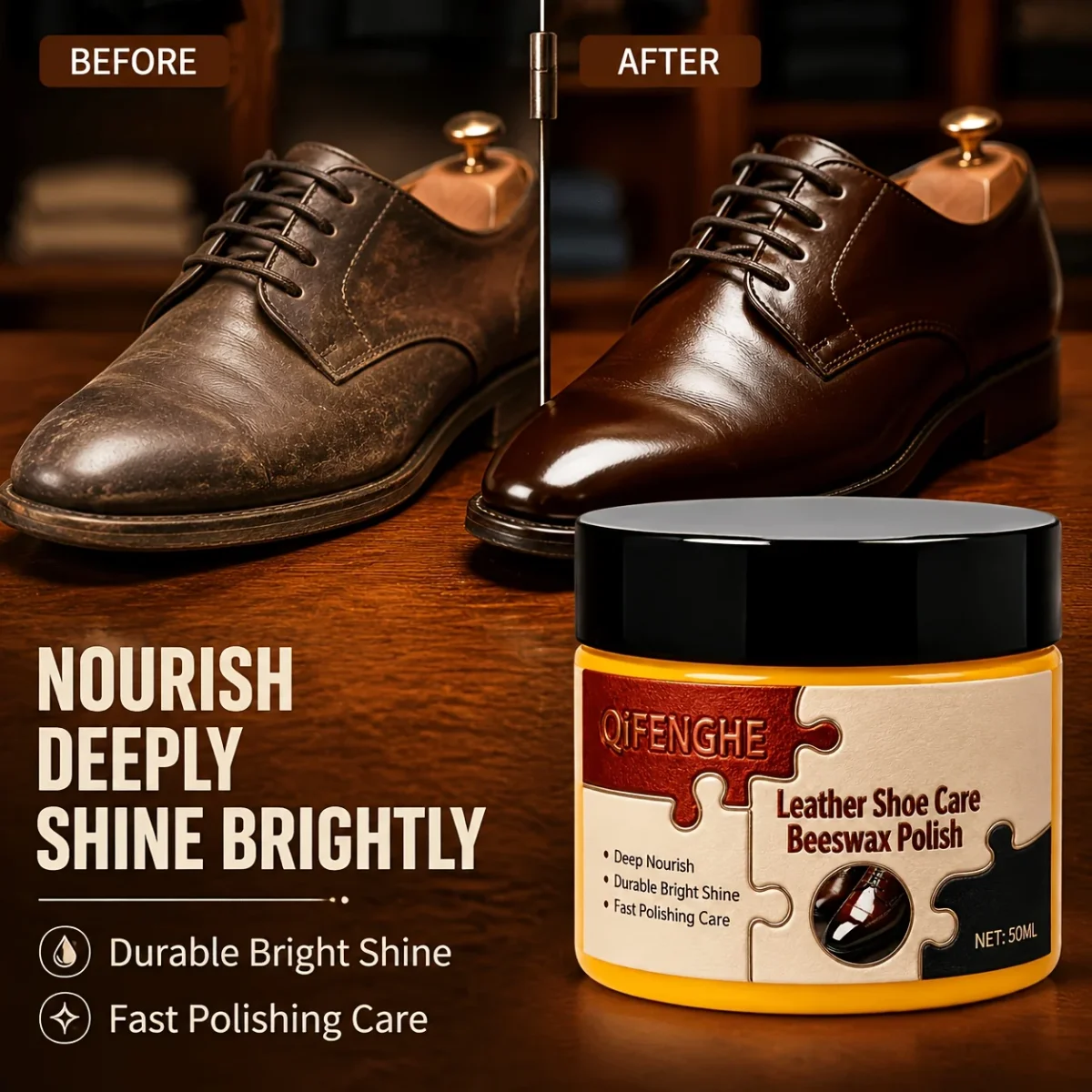 Natural Beeswax Leather Balm Portable Shoe Polish Quick Buffing for Instant Gloss Waterproof Protection Long Lasting Shine